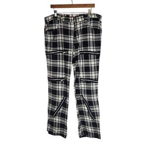 Vintage Black Pistol Tartan Plaid Zipper Pants Women 38 18 Punk British Rock